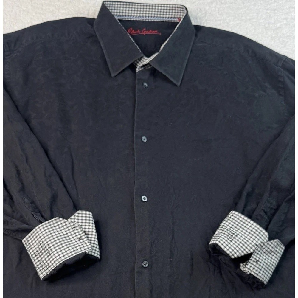Robert Graham Black Print Jacquard Flip Cuff LS Shirt‎ Men's 4xl (19 x 34/35)